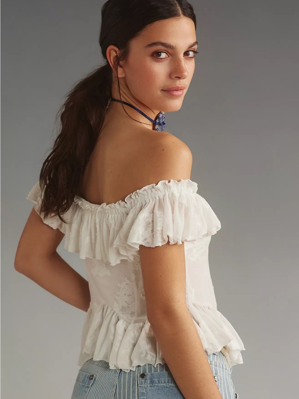 By Anthropologie Off-The-Shoulder Ruffled Top - Picture 2 of 7